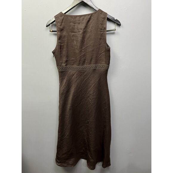 Jake's Sheath Dress US Womens Size 4 Brown Lined‎ Linen Knee Length Sleeveless - Picture 2 of 8